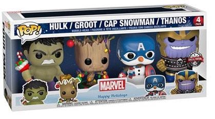 Marvel Happy Holiday 4 PACK Figure Vinyl Funko - Hulk - Groot - Thanos - Cap Snowman